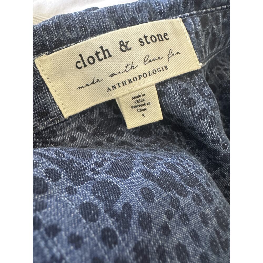 Cloth & Stone x Anthropologie Chambray Printed Button Belted Shirt Dress Small - Picture 13 of 16